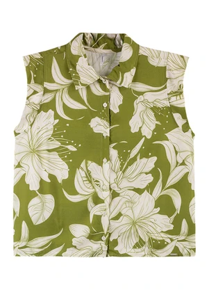Outlet - Camisa Social sem Manga Adulto Feminino Verde - OUTLET