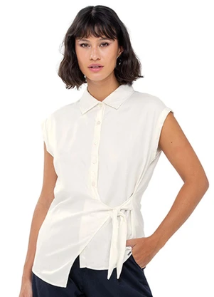 Outlet - Camisa Transpassada com Laço Adulto Branco - OUTLET