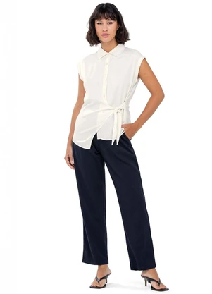 Outlet - Camisa Transpassada com Laço Adulto Branco - OUTLET