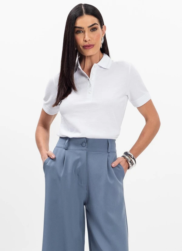 Select - Polo Feminina Piquet Básica Branco 4
