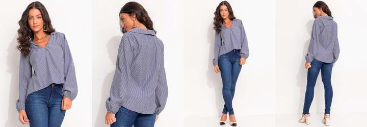 Bata Listrado Azul Mdio em Tricoline