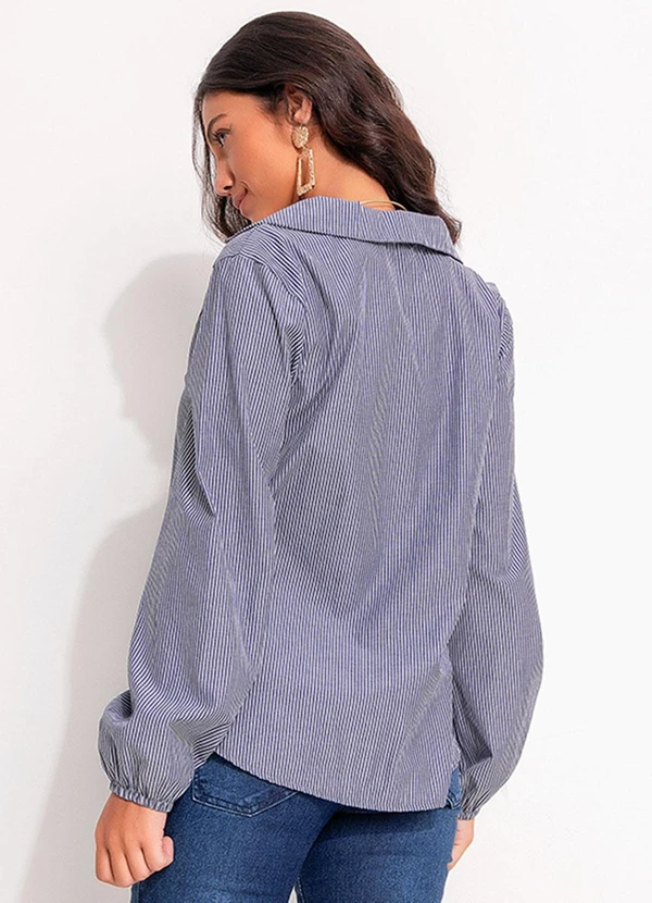 Quintess - Bata Listrado Azul Médio em Tricoline 2