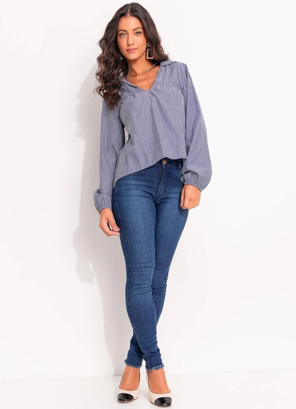 Quintess - Bata Listrado Azul Médio em Tricoline 3