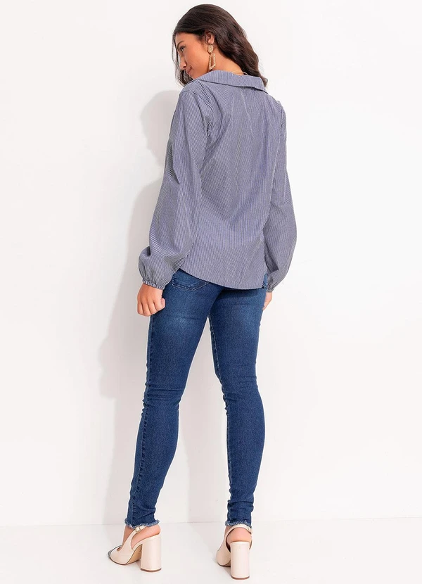 Quintess - Bata Listrado Azul Médio em Tricoline 4