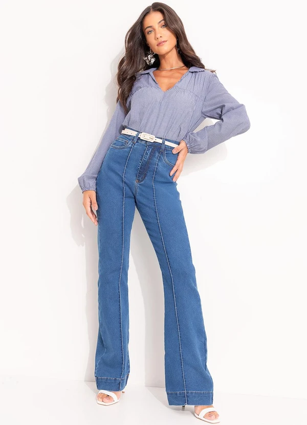 Quintess - Bata Listrado Azul Médio em Tricoline 7