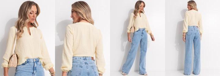 Blusa Amarelo Pastel em Tecido Gaze