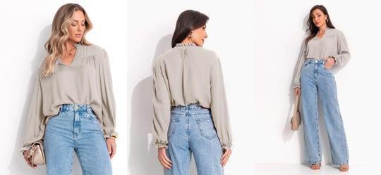 Blusa Areia em Viscose Plana