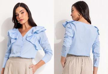Blusa Azul Claro em Tricoline