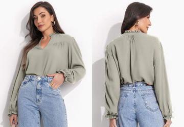 Blusa Bege em Viscose Plana