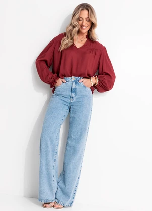 Quintess - Blusa Burgundy em Viscose Plana - QUINTESS