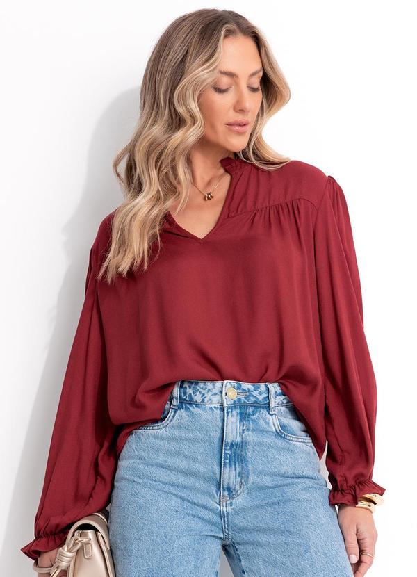 Blusa (Burgundy) em Viscose Plana