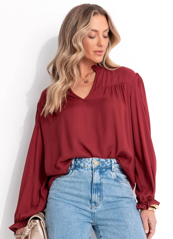 Quintess - Blusa Burgundy em Viscose Plana