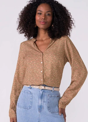 Marialícia - Blusa Feminina Floral Delicada Marrom - MARIALÍCIA