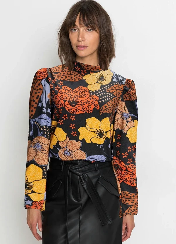 bonprix - Blusa Floral com Folhagens em Malha Crepe 4