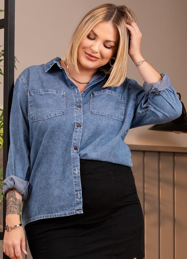 Quintess - Blusa Jeans Claro em Jeans 5