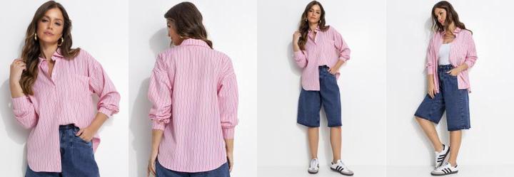 Blusa Listrado Rosa em Polister com Elastano
