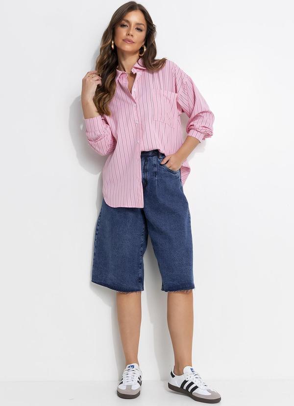 Quintess - Blusa Listrado Rosa em Poliéster com Elastano 3