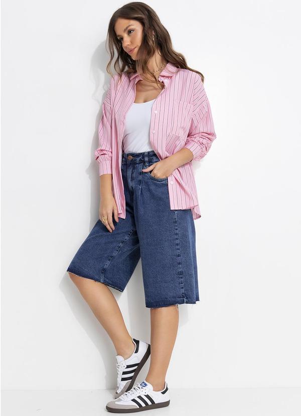 Quintess - Blusa Listrado Rosa em Poliéster com Elastano 5