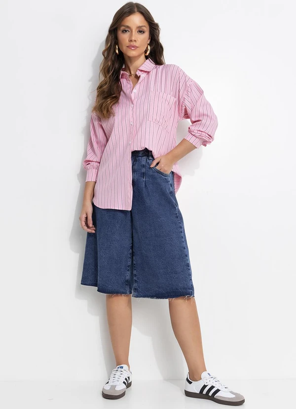 Quintess - Blusa Listrado Rosa em Poliéster com Elastano 6