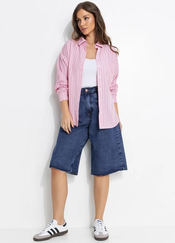 Quintess - Blusa Listrado Rosa em Poliéster com Elastano 7