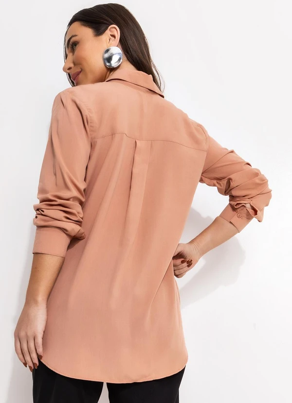 bonprix - Camisa Marrom Amendoado em Viscose Plana 8