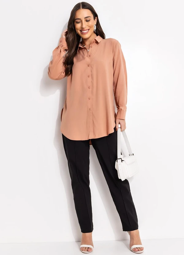 bonprix - Camisa Marrom Amendoado em Viscose Plana 7