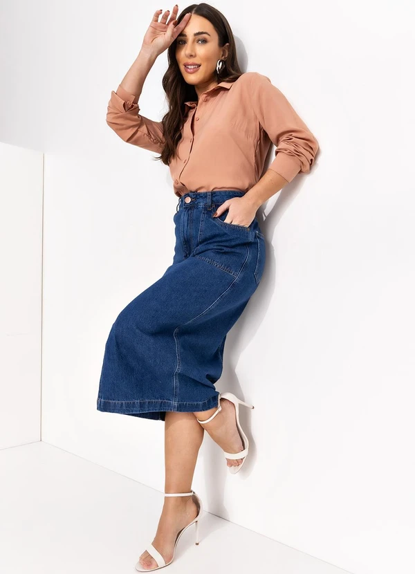 bonprix - Camisa Marrom Amendoado em Viscose Plana 5