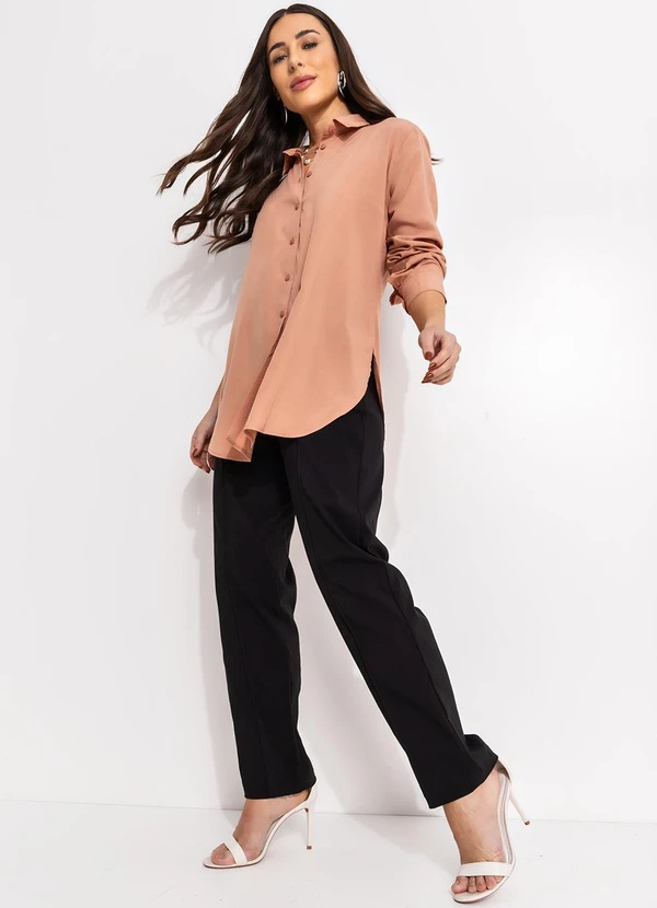 bonprix - Camisa Marrom Amendoado em Viscose Plana 3