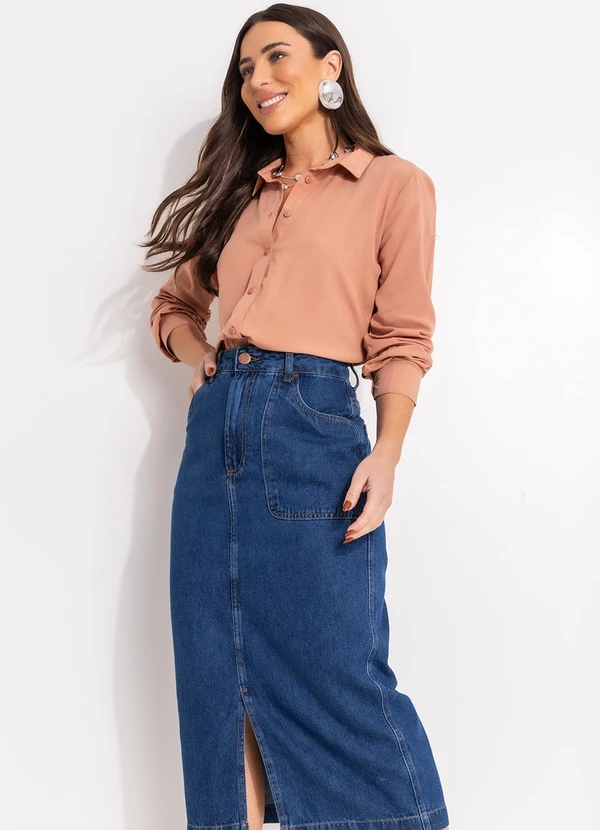 bonprix - Camisa Marrom Amendoado em Viscose Plana 2