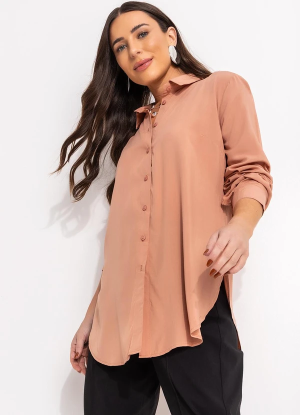 bonprix - Camisa Marrom Amendoado em Viscose Plana 10