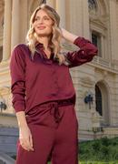 Camisa Acetinada Bord� com Bot�es Forrados e Punho Estruturado