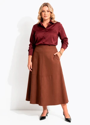 Quintess - Camisa Acetinada Bordô com Botões Forrados e Punho Estruturado - QUINTESS