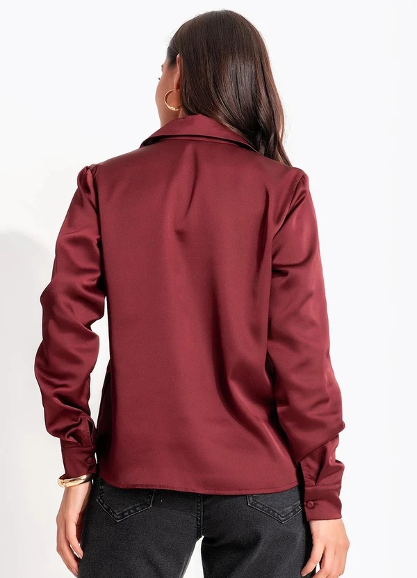 Quintess - Camisa Acetinada Bordô com Botões Forrados e Punho Estruturado 7