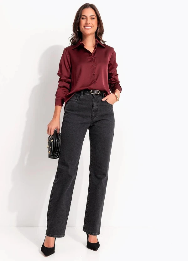 Quintess - Camisa Acetinada Bordô com Botões Forrados e Punho Estruturado 9