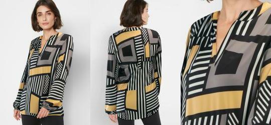 Camisa Alongada Abstrato Preto