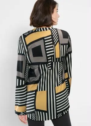 bonprix - Camisa Alongada Abstrato Preto - BONPRIX