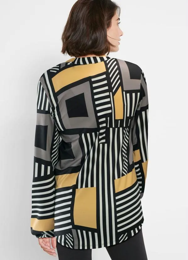 bonprix - Camisa Alongada Abstrato Preto 2