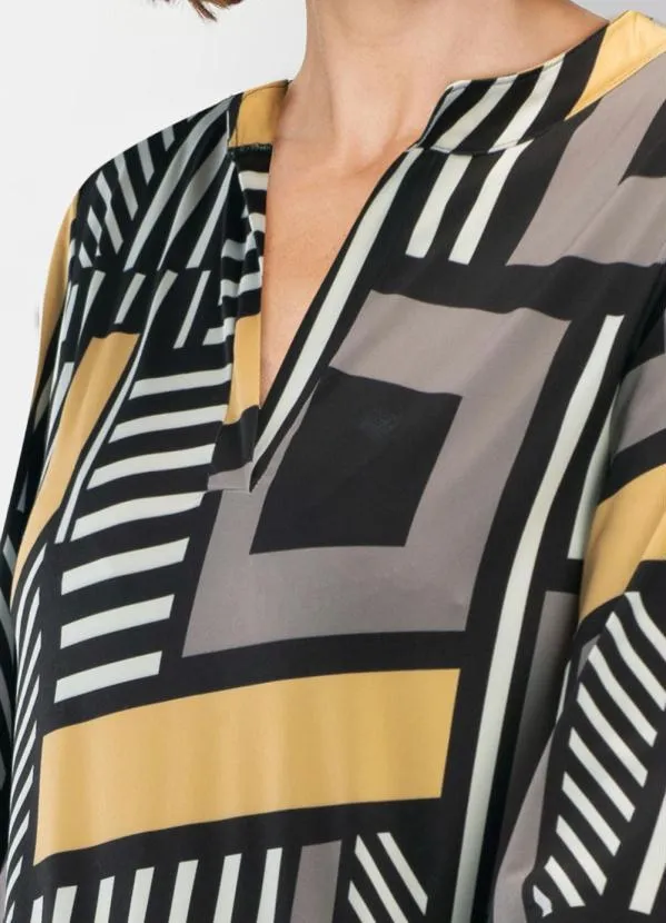 bonprix - Camisa Alongada Abstrato Preto