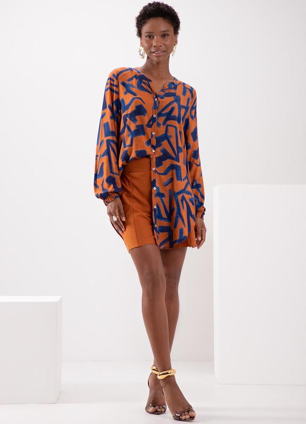 Lunender - Camisa Alongada com Gola Padre Laranja 3