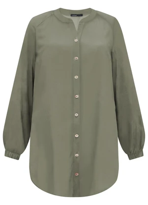 Lunender - Camisa Alongada com Gola Padre Verde - LUNENDER