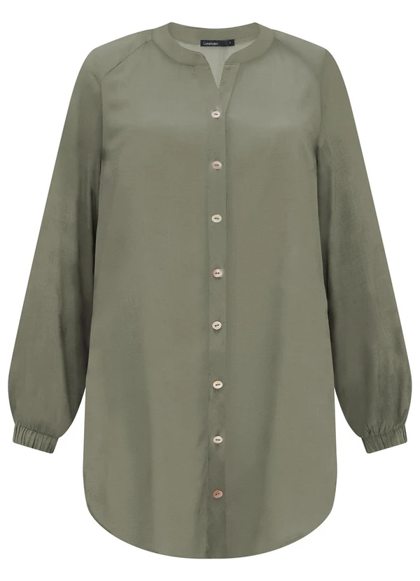 Lunender - Camisa Alongada com Gola Padre Verde