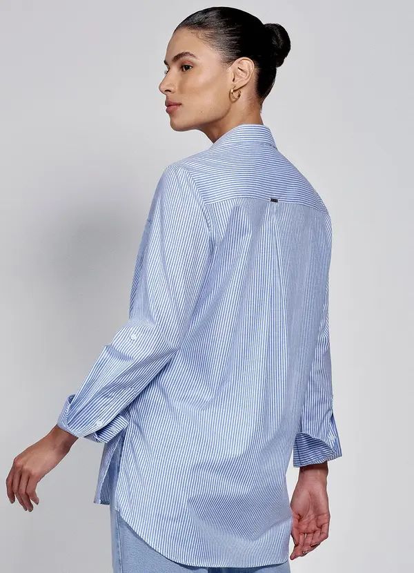 Principessa - Camisa Oversized Listrada Azul e Off White Selena 2