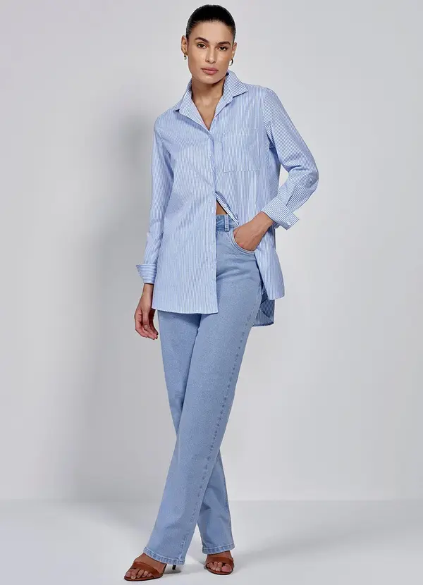 Principessa - Camisa Oversized Listrada Azul e Off White Selena 3
