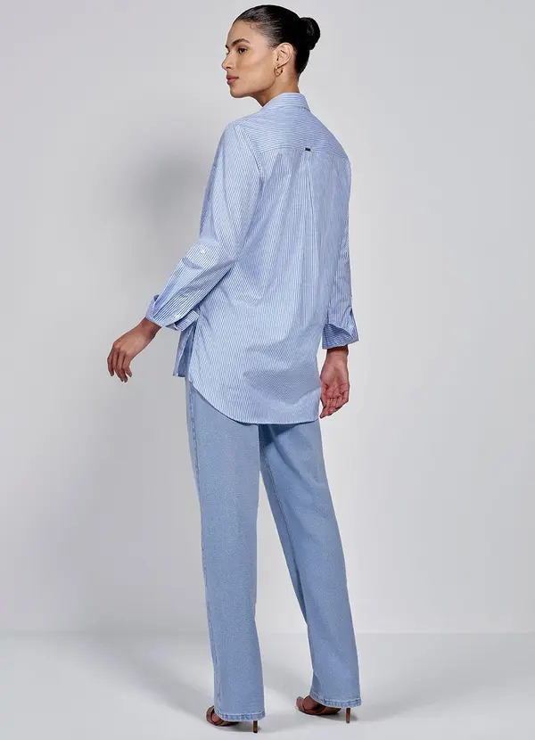 Principessa - Camisa Oversized Listrada Azul e Off White Selena 4
