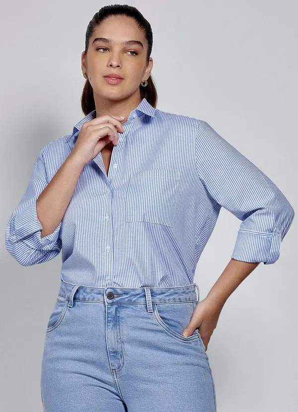 Principessa - Camisa Oversized Listrada Azul e Off White Selena 5
