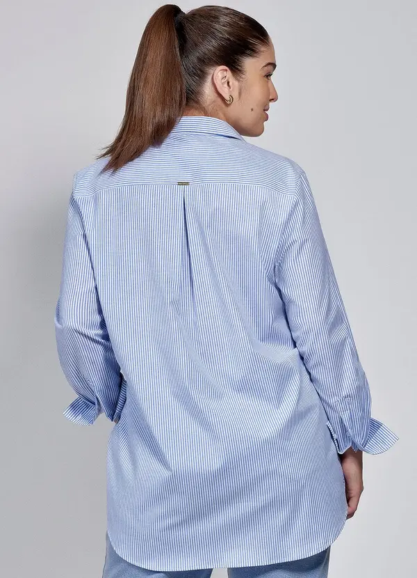 Principessa - Camisa Oversized Listrada Azul e Off White Selena 6