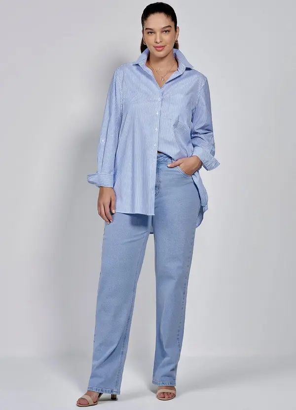 Principessa - Camisa Oversized Listrada Azul e Off White Selena 7