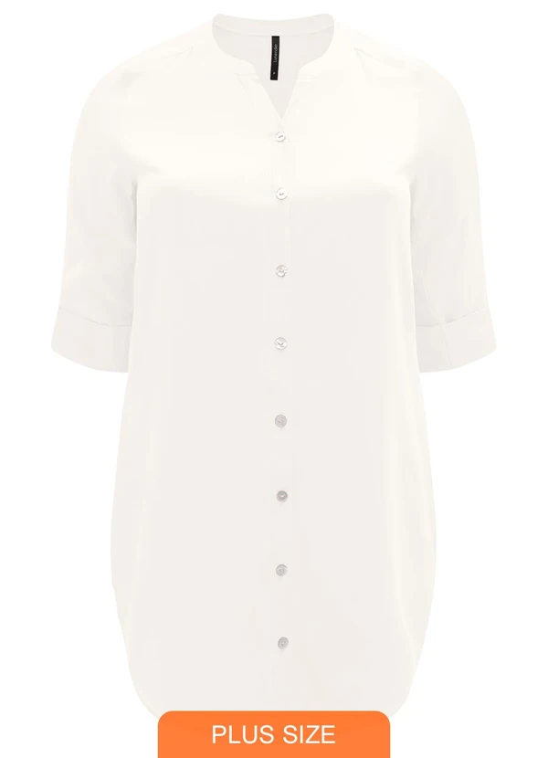 Lunender - Camisa Alongada Manga 3/4 Tecido Plano Off White