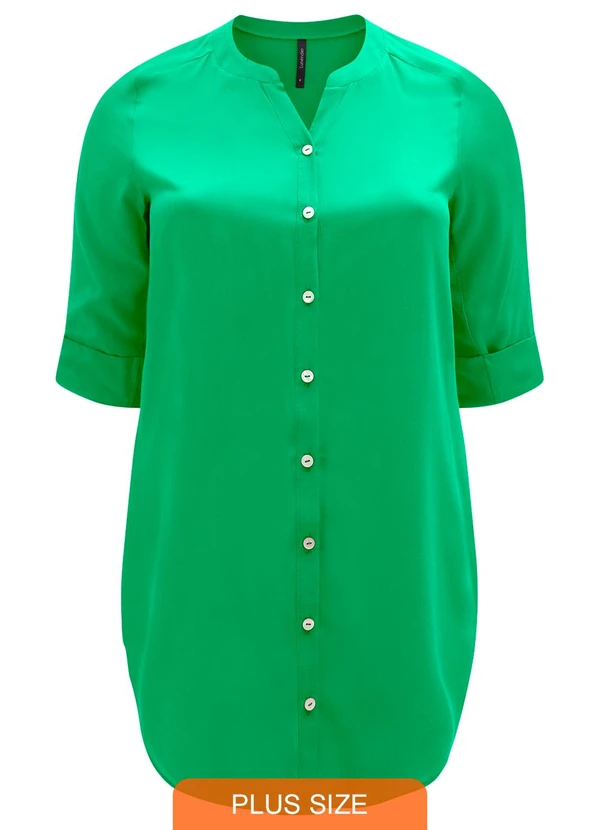 Lunender - Camisa Alongada Manga 3/4 Tecido Plano Verde