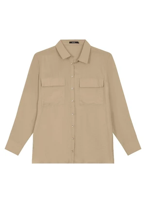 Enfim - Camisa Ampla Acetinada Cáqui - ENFIM